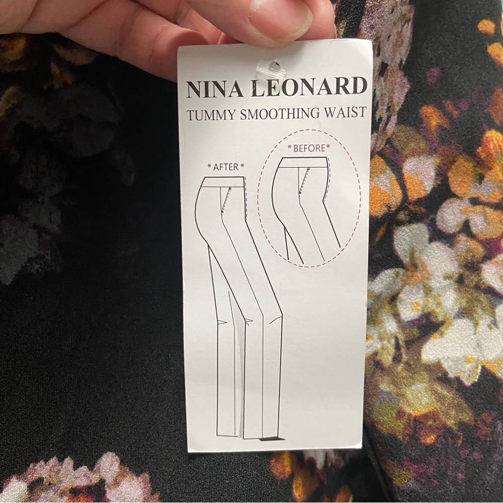 Nina Leonard Smoothing Waist Black Floral Print Slim-Fit Pants Petite XXL - Picture 5 of 7